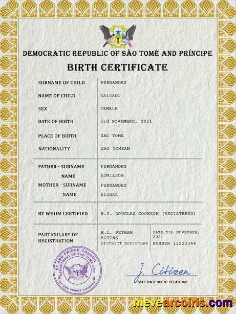 Sao Tome and Principe vital record birth certificate